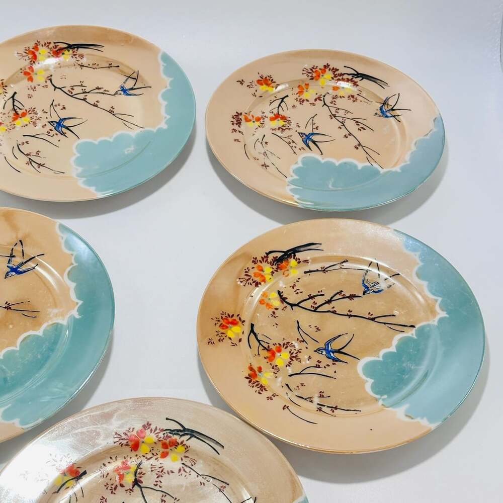 Vintage Hand Painted Japanese Lusterware  Small Plates Set of 5